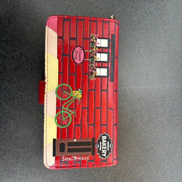 Shag Wear Vegan Leather Wallet – Red Brick Floral & Bakery Shop Street Scene LG - Picture 10 of 11